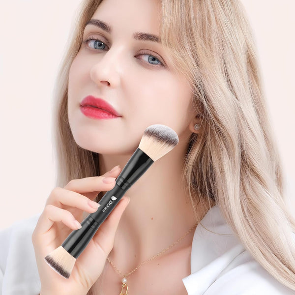 Ducare Foundation Brush Contour Bronzer Double Ended Makeup Brush for Blending Liquid Powder Concealer Cream Blush Buffe Black