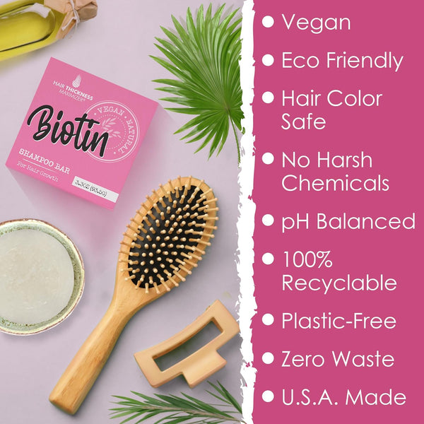 Biotin Hair Growth Shampoo Bar. Eco-Friendly, No Harsh Chemicals, Color Safe, Ph Balanced. Solid Shampoo Bar Equal to 3 Liquid Bottles. Zero