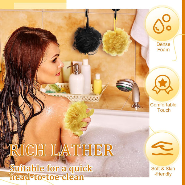 FuWeave 12 Pcs Christmas Bath Loofah Sponge Red Green Loofah Exfoliating Body Scrubber Shower Sponge 50g Mesh Shower Pouf Balls Gift Set for Women