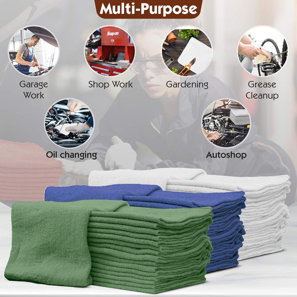 Nabob Wipers Auto Mechanic Shop Towels 100 Pack Bulk Rags 100% Cotton Commercial Grade Shop Rags Size 14"x14" (100 Pack, White) 100 Pack White