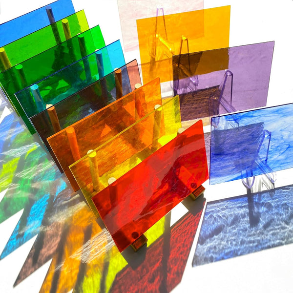 12 Sheets Transparent Stained Glass Sheet Variety Pack, 4 x 6 inch Cathedral Art Glass Mosaic Tiles for Crafts, Stained Glass Supplies for