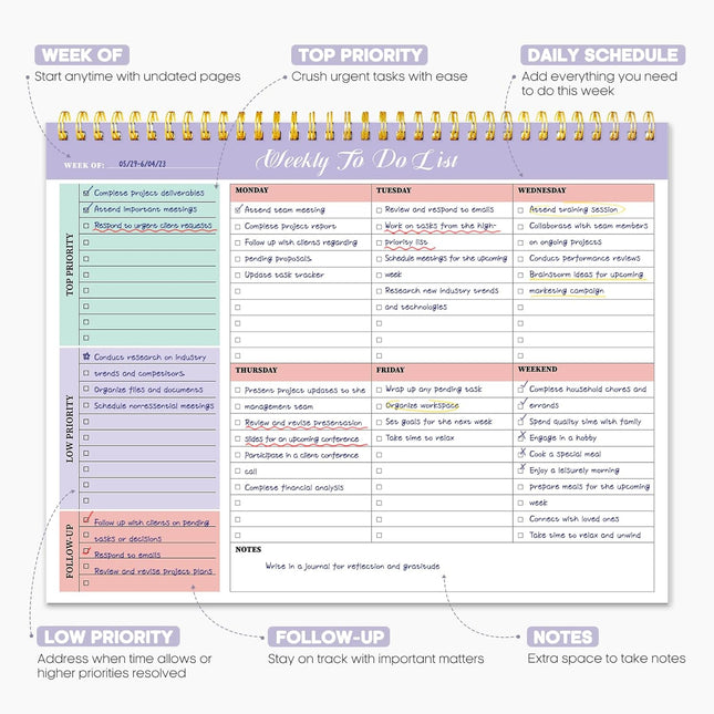 Weekly to Do List Notepad with 52 Undated SheetsÃ¯Â¼Â8.5"ÃÂ11"Ã¯Â¼Â- Weekly 