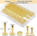 Junesunshine 154 Pcs Brass Rivets - Smooth & Pattern-Free, Pure Copper Rivets & Burrs for Leather Work, Jeans, Jacket, Clothing, Bag, Belt, Strap,