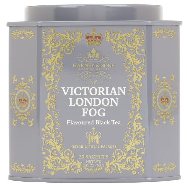 Harney & Sons Victorian London Fog Tea, 30 Sachets in Tin | Black and oolong teas with bergamot, vanilla, citrus and lavender. Contains caffeine.