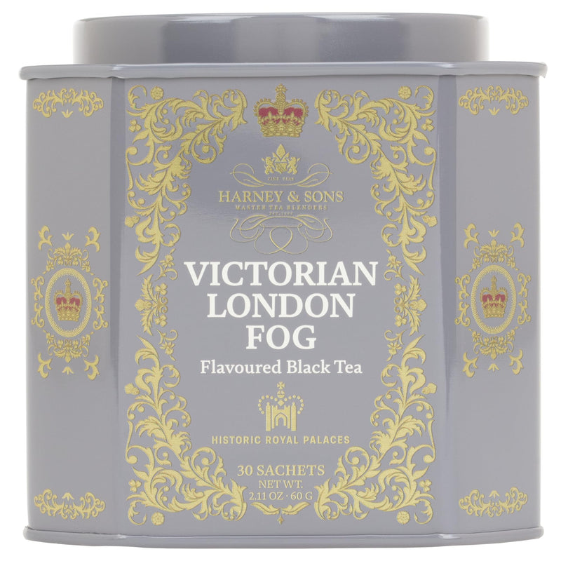 Harney & Sons Victorian London Fog Tea, 30 Sachets in Tin | Black and oolong teas with bergamot, vanilla, citrus and lavender. Contains caffeine.