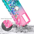 NZND Case for Samsung Galaxy A03S with Tempered Glass Screen Protector (Maximum Coverage), Ring Holder/Wrist Strap, Glitter Liquid Floating