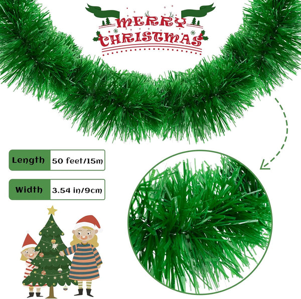 50 Feet Christmas Tinsel Garlands,Green Garland Christmas Decorations,Artificial Pine Garland Decorations for Holiday Wedding Party