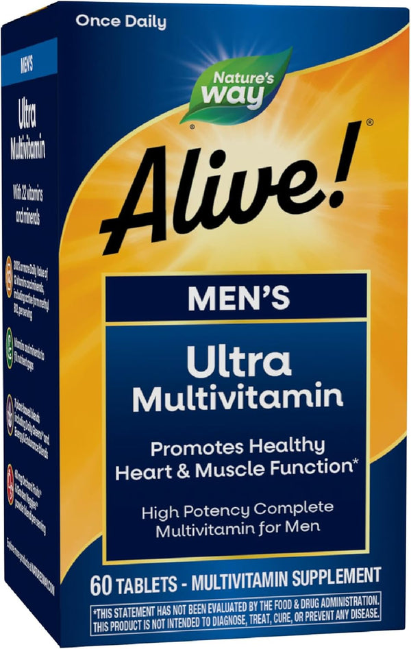 Nature'S Way Alive! Men'S Daily Ultra Multivitamin, High Potency Formula, Promotes Healthy Heart & Muscle Function*, with Methylated B12, Gluten