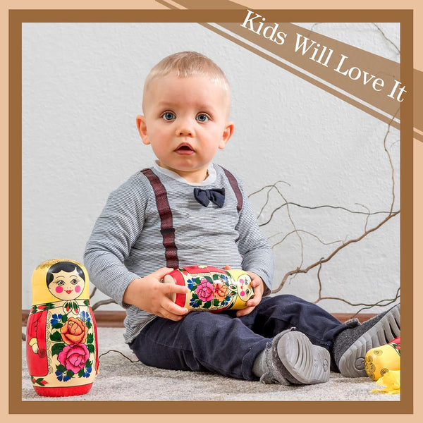 Charniol 15 Pieces Unpainted Blank Russian Nesting Dolls Plain Unfinished Wooden Nesting Dolls Handmade DIY Traditional Matryoshka for Kids Teens