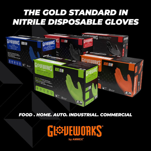 GLOVEWORKS HD Orange Nitrile Gloves, 8 Mil, Disposable, Raised Diamond Texture, Mechanic Gloves