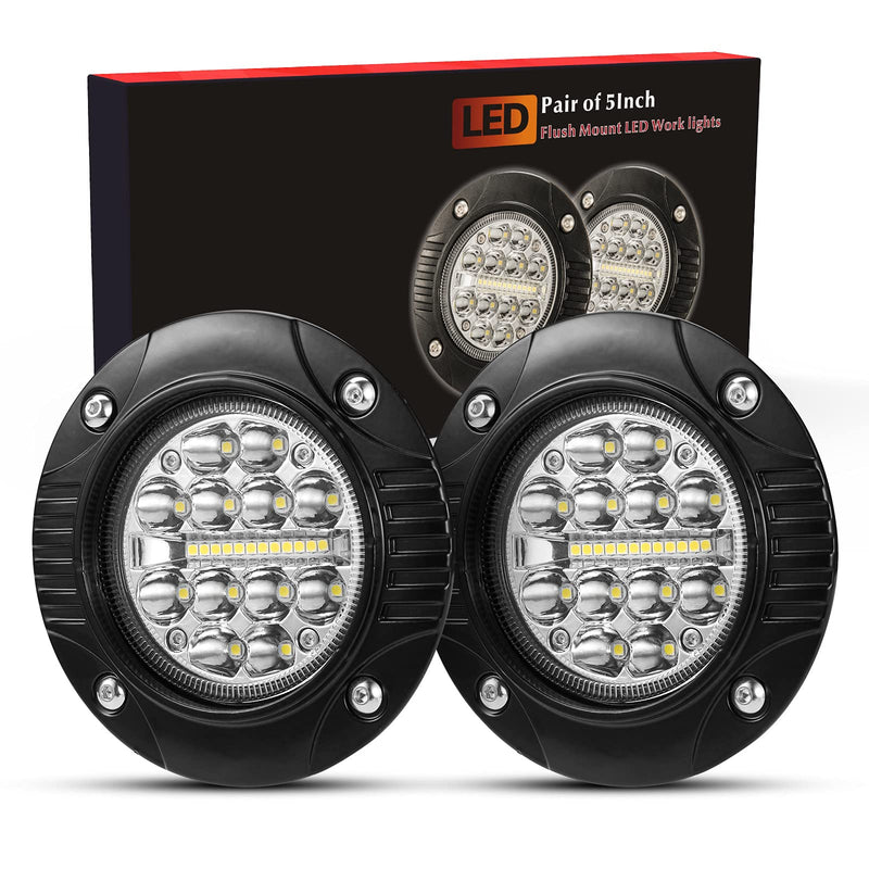 BUNKER INDUST Flush Mount LED Light Pods 5 Inch LED Work Light Bar Pair 48W Driving Bumper Lights Flood Spot Combo Off Road Fog Lights Waterproof
