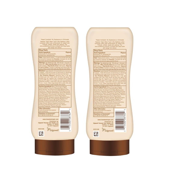 Hawaiian Tropic Sheer Touch Ultra Radiance Lotion Sunscreen SPF 50, 8 Fl Oz Twin Pack, Hawaiian Tropic Sunscreen SPF 50, Sunblock, Oxybenzone Free