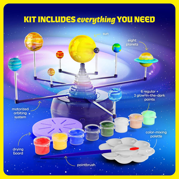 Dan&Darci 360° Orbiting Solar System for Kids - Paint & Build Model Kit - Arts and Crafts for Kid Ages 8-12, 4-6, 4-8, 6-8 - Space Toys 8-10 -