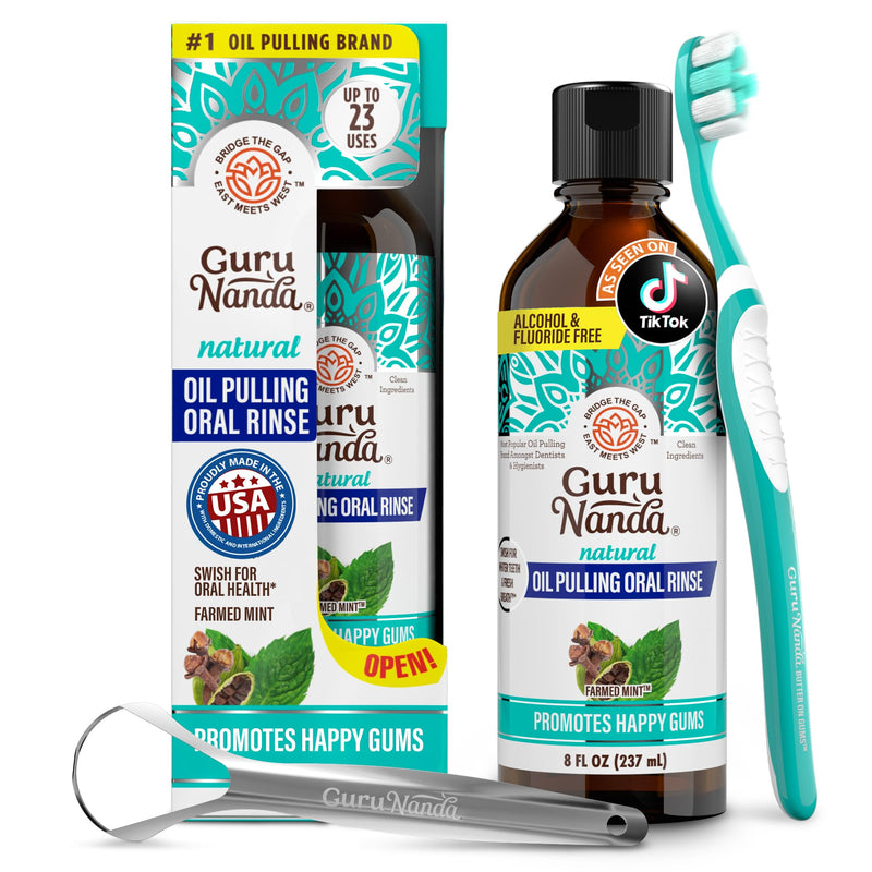 Gurunanda Cocomint Oil Pulling Mouthwash for Complete Oral Hygiene, 7 Essential Oils & Vitamins for Happy Teeth & Gums & Fresh Breath ,