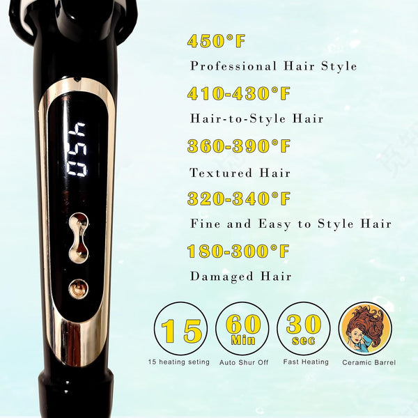 Abp 1 Inch Curling Iron Extra Long Barrel with Ceramic Coating for Long/Medium Hair,Led Display Instant Heat up to 450ÃÂ°F with Clamp,Hair Waving