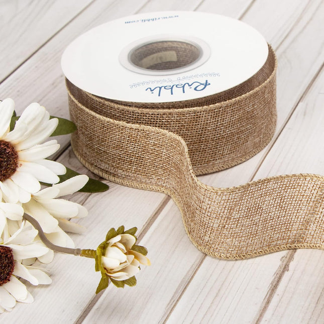 Ribbli Burlap Wired Edge Ribbon,1-1/2 Inch x 10 Yard,Natural,Solid for Big Bow,W