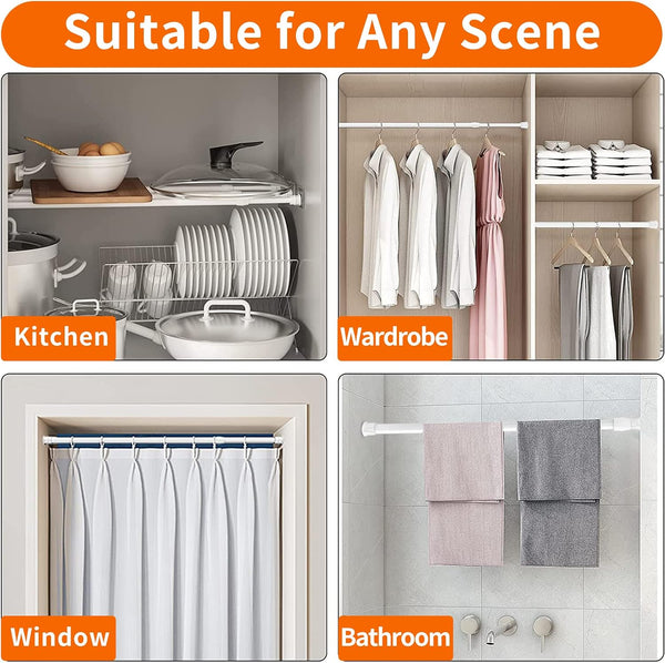 6Pcs Spring Tension Curtain Rods No Drilling, Adjustable 15.7-28 Inches | 5/8" Diameter, Spring Loaded, Expandable for Window, Bathroom, Cupboard,