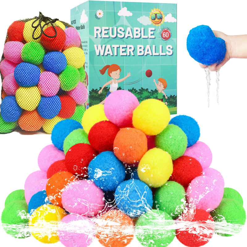 60 Pcs Reusable Water Balls, Reusable Water Balloons for Outdoor Toys and Games, Water Toys for Kids and Adults Boys and Girls - Summer Balls for