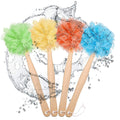 4 Pieces Loofah Back Scrubber Bath Sponge with Wooden Handle Long Handle Sponge Mesh on a Stick for Shower Exfoliating Bath Body Brush Luffa Back