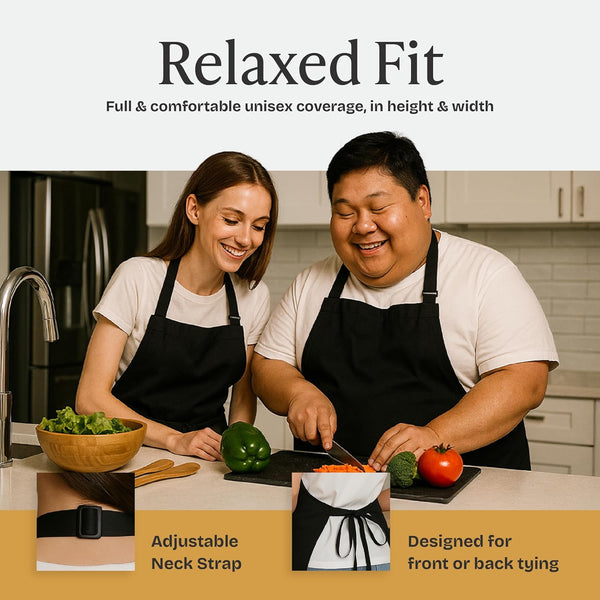 Will Well Chef Apron for Men and Women - 33" X 27" Large with 38" Waist Ties for a Comfy and Snug Fit, Durable and Lightweight, with 2 Spacious
