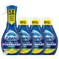 Dawn Powerwash Dish Soap Spray + 3 Dishwashing Liquid Refills Lemon, 4*16oz | Instantly breaks down 99% of residue. No water needed. Overnight