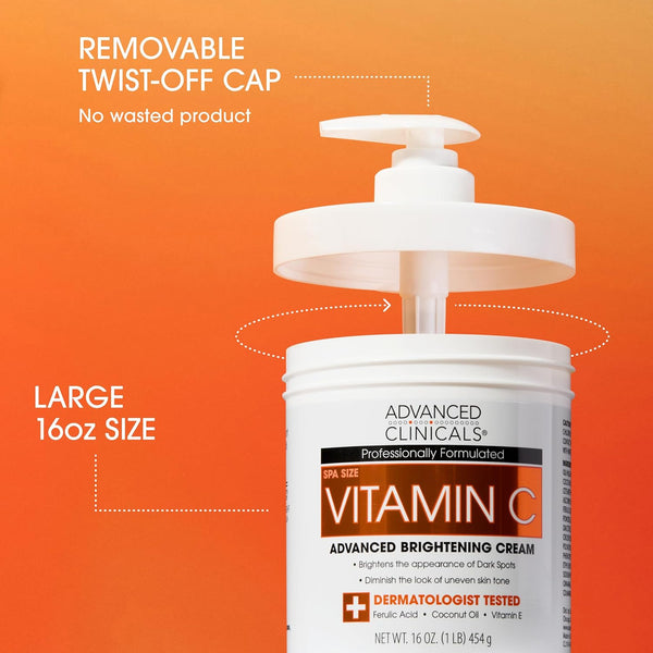 Advanced Clinicals Vitamin C Cream Visibly Brightening Body Lotion | Vitamin C Moisturizer Skin Care Body Cream For Women & Men Helps Visibly