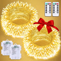 JMEXSUSS 2 Pack Battery Operated String Lights with Remote, Total 66ft 200 LED Warm White Christmas Lights Indoor Outdoor, Twinkle Fairy Lights