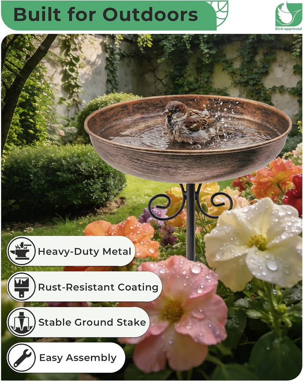 10" Small Metal Bird Bath with Stake, Outdoor Birdbath for Garden 10 "diameter, 1.6" depth