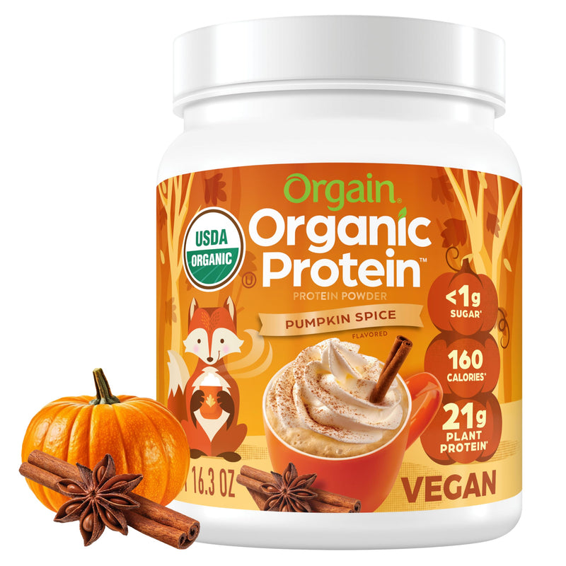 Orgain Organic Vegan Protein Powder, Pumpkin Spice Seasonal Flavor - 21g of Plant Protein, 5g Prebiotic Fiber, No Lactose Ingredients, No Added