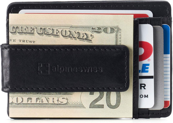 alpine swiss Harper Mens RFID Slim Money Clip Front Pocket Wallet Minimalist Leather ID Card Holder One Size Black