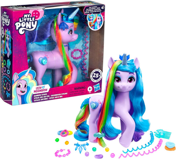My Little Pony: Tell Your Tale Rainbow Styles Izzy Moonbow, Hair Styling Figure with Sounds, 9.5-Inch Unicorn Toys for Girls and Boys Ages 4+