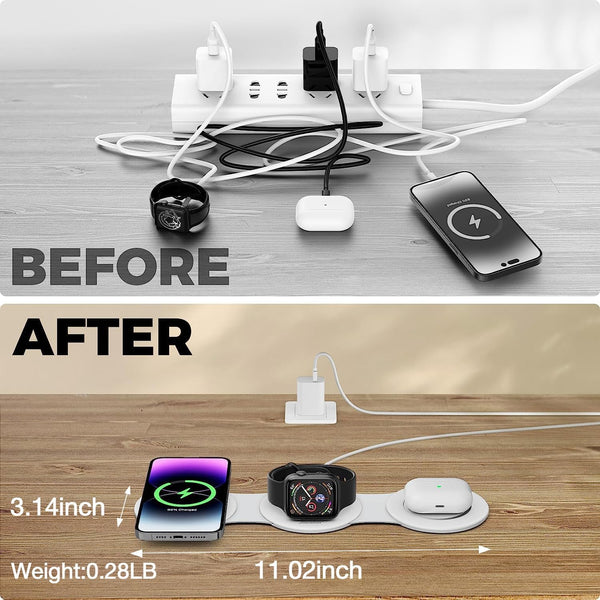 HICOBER 3-in-1 Wireless Charging Station for iPhone, Watch, AirPods, White B-White