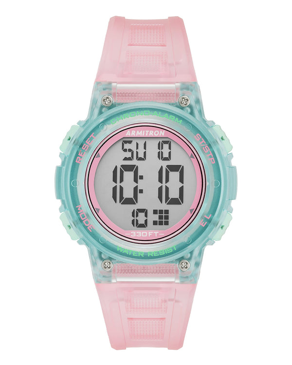 Armitron Sport Women's Digital Chronograph Resin Strap Watch Translucent Pink