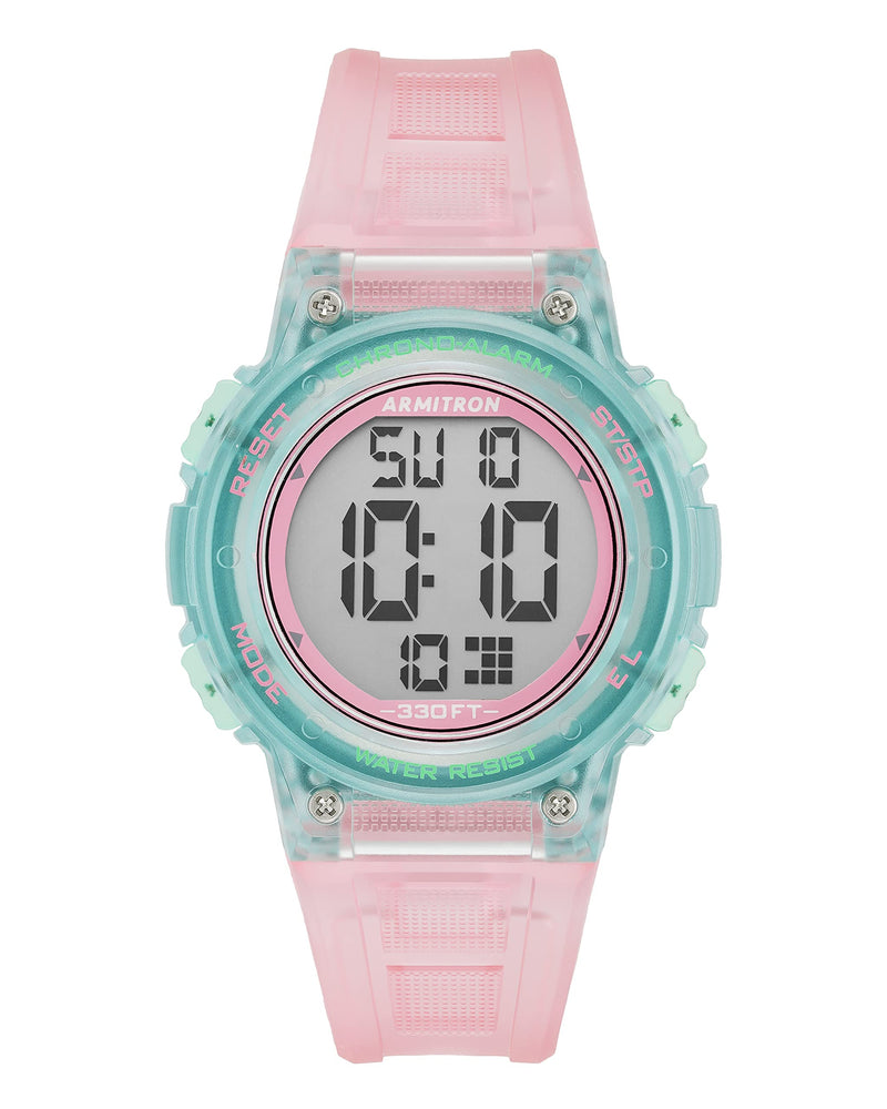 Armitron Sport Women's Digital Chronograph Resin Strap Watch Translucent Pink