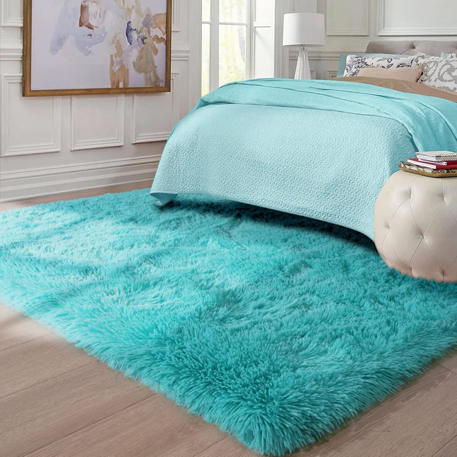 Ompaa Soft Fluffy Area Rug for Living Room Bedroom, 4X6 Teal Blue Plush Shag Rugs, Fuzzy Shaggy Accent Carpets for Kids 