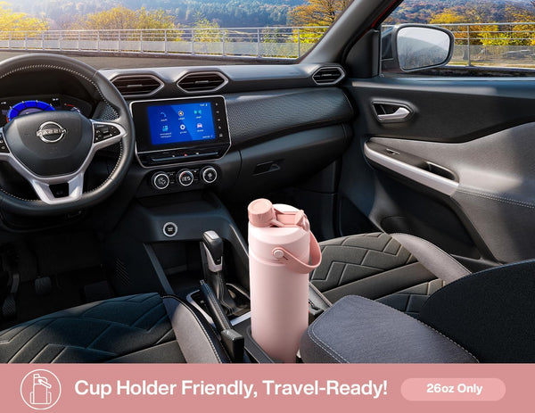 26 Oz Insulated Water Bottle with 2-In-1 Straw and Spout Lid, Keep Cold 24H, Leak-Proof, Fits in Car Cup Holder, Stainless Steel Water Bottle for