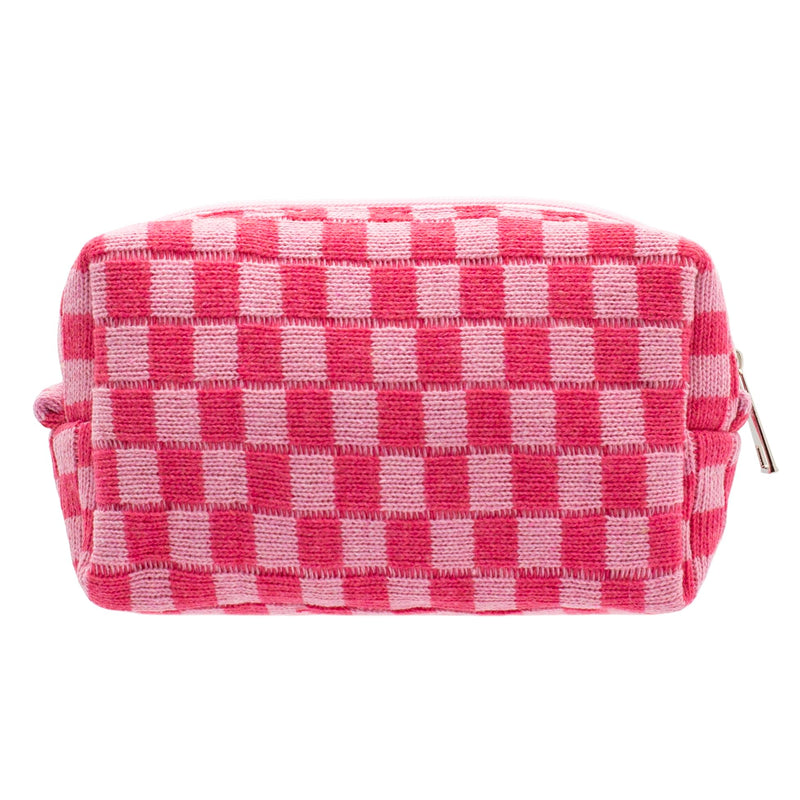 PAZIMIIK Checkered Makeup Bag for Purse Portable Zipper Make Up Pouch Small Cosmetic Case for Travel Accessories (Hotpink) Hotpink 1 Pack Box Pouch
