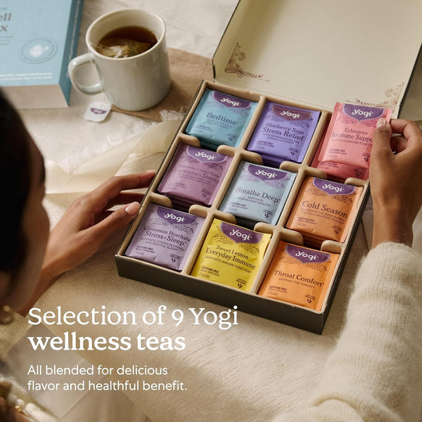Organic Sampler Gift Box-5 Tea Bags per Flavor (45 Tea Bags)-Delicious Wellness Immunity Teas-9 Herbal Teas-Caffeine-Free Tea Variety Pack-Tea