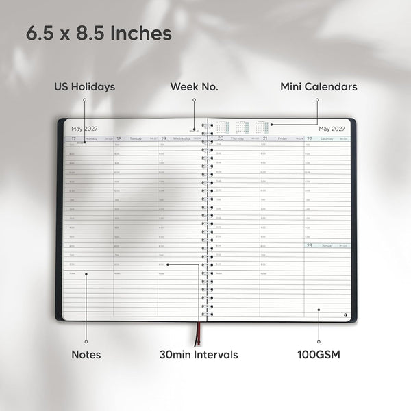 Academic Planner 2026-2027 - Hourly 2026-2027 Planner Weekly and Monthly - Appointment Book with Flexible Cover, Twin-Wire Binding - Simple Design