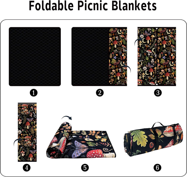 Supfitness Extra Large Picnic Blankets Waterproof Foldable (60"x 80") Mushroom Beach Blanket Waterproof Sandproof,3-Layer Thicking Mat Outdoor
