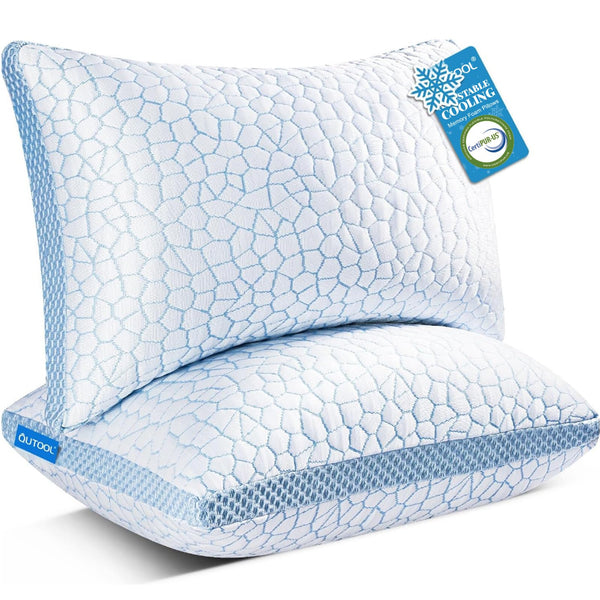 QUTOOL Enhanced Cooling Pillows for Sleeping, Shredded Memory Foam Pillows 2 Pack, Bed Pillows Queen Size Set of 2, Support yet Soft Pillow for