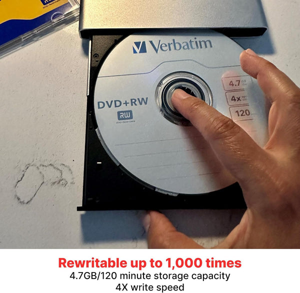 Verbatim DVD+RW 4.7GB 4X Rewritable Discs with Slim Cases, 10 Pack Branded Surface 10pk Slim Case