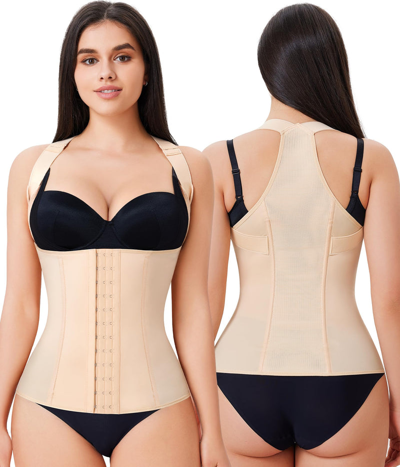URSEXYLY Back Brace Posture Corrector for Women Adjustable Full Back Support Shoulder Straightener Upper and Lower Back Pain Relief(Beige,L) Large