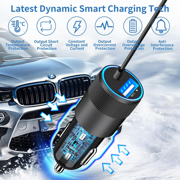 【MFi Certified】iPhone Fast Car Charger, Caiinei 4.8A Dual USB Power Cigarette Lighter iPhone Car Charger Fast Charging Built-in 6FT Lightning