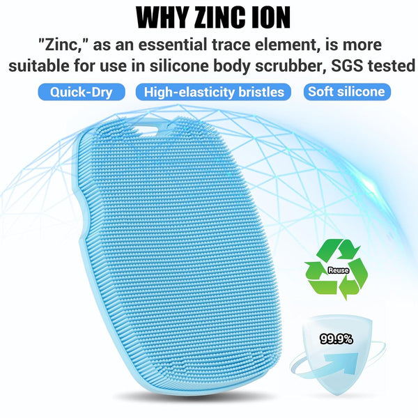Canroom Zinc Infused Silicone Body Scrubber, Quick-Dry Bath Brush Azure