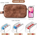 Elviros Toiletry Bag for Men PU Leather Dopp Kit (Large, Dark Brown) | Water-Resistant Travel Organizer for Bathroom Toiletries, Shaving Tools,