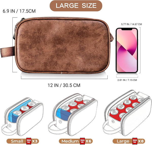 Elviros Toiletry Bag for Men PU Leather Dopp Kit (Large, Dark Brown) | Water-Resistant Travel Organizer for Bathroom Toiletries, Shaving Tools,