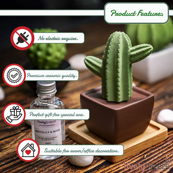 Maxi Cactus, Non-Electric Ceramic Diffusers for Essential Oils and Aromatherapy Fragrance, White Ceramic Diffusers in Car or Desk Office Decor and