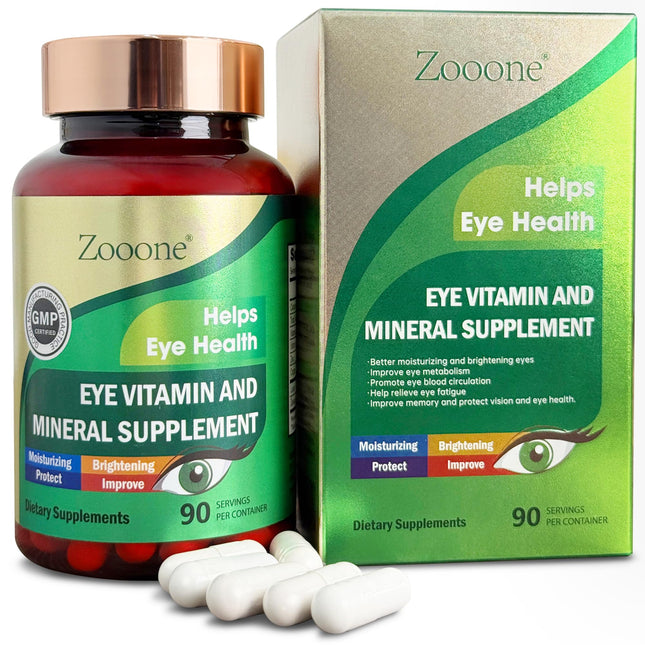 Zooone- 90Pcs Lutein Eye Vitamins Supplement for Macular Health and Dry Eye, Con