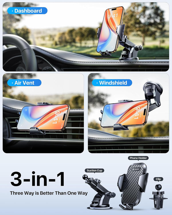 andobil Military-Grade Phone Holders for Your Car 【89+ LBS Strongest Suction & Metal Clip】 2026 Ultimate Car Phone Holder, Dashboard Windshield